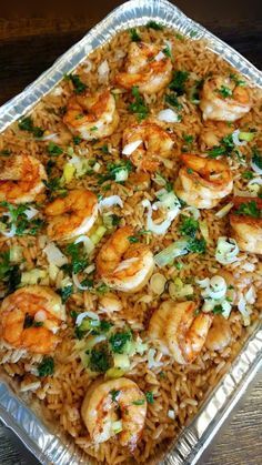 shrimp and rice casserole with parsley on top