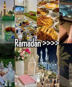 many different pictures with food on them and in the middle one has an arrow pointing to ramadan