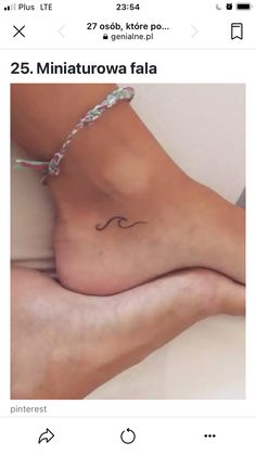 a woman's foot with a small wave tattoo on the side of her leg