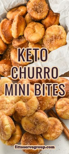 keto churro mini bites on a plate with cinnamon sticks