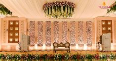 Reception Background, Reception Designs, Engagement Stage, Green Chandeliers