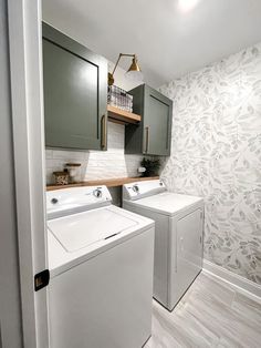 a washer and dryer in a small room