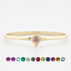 Birthstone star ring features 1.5mm gemstone set in star setting with milgrain finish around the frame to give more interesting look to this ring. Perfect for everyday stacking ring. You can also wear this as a single piece as well. The band width is about 1mm, very dainty yet not flimsy.  * Diamonds: Genuine gemstones ≈1.5mm * Setting size: ≈4.4mm x ≈3.5mm * Band width: ≈1.1mm * Material: 14k solid gold * Made of 100% recycled precious metal and ethically sourced gemstone * Comes in a gift box with a bow ready for gifting * Handmade with love and great care in New York Dainty Yellow Gold Birthstone Ring With Center Stone, 14k Gold Sapphire Solitaire Ring For May Birthstone, 14k Gold Solitaire Sapphire Ring For May Birthstone, Gold Dainty Birthstone Ring With Center Stone, Amethyst Birthstone Ring In Yellow Gold, Dainty 14k Gold Gemstone Birthstone Ring, 14k Gold Birthstone Ring With Center Stone, Classic 14k Gold Amethyst Birthstone Ring, Yellow Gold Amethyst Promise Ring With Bezel Setting