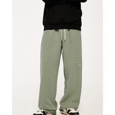 J-013-29 Embroidered Relaxed Fit Bottoms For Streetwear, Casual Embroidered Pants For Streetwear, Green Baggy Leisure Pants, Green Baggy Pants For Leisure, Baggy Green Pants For Leisure, Casual Embroidered Wide-leg Pants, Casual Embroidered Straight Leg Bottoms, Casual Embroidered Cotton Pants, Green Straight Leg Casual Sweatpants