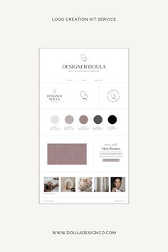 the website design for designer doulaa is shown in white and grey colors, with different