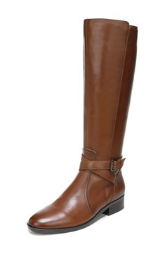 A slender buckle strap wraps around the ankle of a timeless riding boot in smooth leather with signature Contour+ technology for endless comfort. 1 1/4" heel Leather upper/textile lining/synthetic sole Imported Brown Knee-high Boots With Buckle For Work, Brown Buckle Closure Knee-high Boots For Work, Leather Wide Calf Knee-high Boots With Buckle Closure, Wide Calf Boots With Buckle Closure For Work, Classic Fitted Boots With Buckle Closure, Classic Calf Leather Boots With Buckle, Classic Boots With Buckle Closure And Medium Width, Leather Workwear Boots With Buckle Closure, Classic Leather Knee-high Boots With Buckle Closure