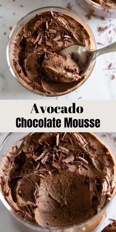 chocolate mousse in a glass dish with two spoons