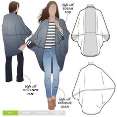 Style Arc, Top Sewing, Cocoon Cardigan, Wrap Pattern, Sophisticated Dress, Blouse Diy, Sewing Pattern Design, Fashion Blouse Design, Cardigan Top