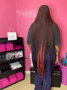 Pink Small Knotless Braids, Knotless Braids Knee Length, Knee Length Braids, Peek A Boo Pink, Small Knotless Braids, Color Braids, Small Knotless, Black Kids Braids Hairstyles