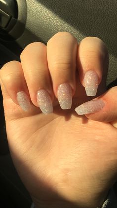 Short Coffin Sparkle Nails, Glitter Nails Short Coffin, Simple Sparkle Nails Acrylic, Clear Glitter Acrylic Nails Short, Short Sparkle Acrylic Nails, Short Coffin Simple Nails, Glittery Nails Acrylic Coffin, Short Acrylic Nails Designs Glitter, Short Glitter Nails Gel