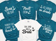 six t - shirts that say, sun sand and a boat on the beach with anchor