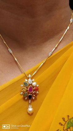 Simple Necklace In 10 Grams, Gold Light Weight Pendents, Chain And Locket Gold, Navaratnalu Locket, Light Weight Pendants Gold, Navarathna Pendant Gold, Simple Pendents For Gold Chain, Light Weight Chains Gold, Simple Pendents Gold Chain