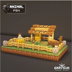 an animal farm is shown in this low poly model, with grass and rocks surrounding it