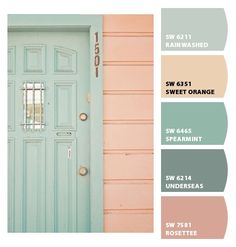 the front door is painted in pastel shades