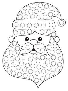 a black and white drawing of a santa claus with polka dots on his face, wearing a hat