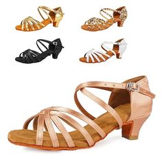 Category:Dance Shoes,Latin Dance Shoes; Upper Materials:Satin; Embellishment:Buckle,Solid Color; Lining Material:Synthetic; Heel Type:Low Heel,Thick Heel; Actual Heel Height:1.38; Gender:Women's; Style:Softer Insole,Professional,Heel; Heel Height(inch):1 - 2; Outsole Materials:Suede; Occasion:Performance,Training,Practice; Closure Type:Buckle; Customized Shoes:Customizable; Production mode:External procurement; 2024 Trends:Satin,Basic; Foot Length:; Size chart date source:Provided by Supplier. Gold Ballroom, Professional Heels, Basic Sandals, Salsa Dance Shoes, Salsa Shoes, Latin Shoes, Dance Sneakers, Tango Dance, Latin Dance Shoes