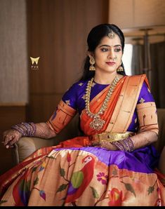 Lehenga Saree Design, Bridal Sarees South Indian, Half Saree Lehenga, Wedding Blouse Designs, Half Sarees, Paithani Sarees