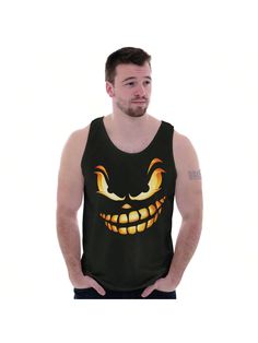 Halloween Evil Pumpkin Costume Tank Top T Shirts Men Women Black Casual  Sleeveless Fabric Animal,Colorblock,Halloween,Letter  Medium Stretch Spring/Summer/Fall Men Clothing, size features are:Bust: ,Length: ,Sleeve Length: Halloween Letras, Evil Pumpkin, Pumpkin Costume, T Shirts Men, Halloween Women, Men Clothing, Black Casual, Summer Fall, Mens Tank Tops