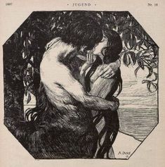 a drawing of two people embracing each other