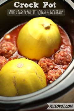 two tomatoes and meatballs in a slow cooker