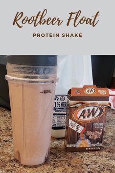 the ingredients to make root beer floatt are shown in front of a blender