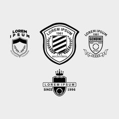 four different crests with the name and number on each one, all in black and white