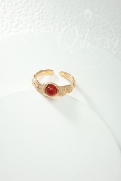 Red agate open ring  adjustable size with open design S925 sterling silver plated with 18K gold R018 Ruby Open Ring, Gold Ruby Open Ring, Gold Open Ruby Ring, Gold Ruby Open Ring With Gemstone, Gold Open Ring Ruby Ring Gift, Gold Open Ruby Ring Gift, Red Agate, Open Design, Open Ring