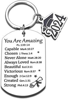 a keychain with the words you are amazing and an image of a graduation cap