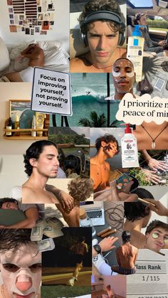 a collage of photos with words and pictures on them that say, i prioritize my peace of mind