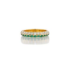 Era - Contemporary, by The Moonstoned Materials - 18k Gold, Diamonds (approx. 1.50tcw) & Emeralds (approx. 1.50tcw) Weight - 3.04 Grams Size - 6 Emerald Band