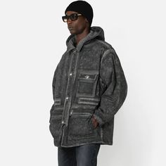 Oversized Fit Outerwear Piece Combining Elements Of The Scout Overshirt With A Classic Parka Silhouette. Constructed With Cold Dyed Cotton For A Washed-Out, Vintage Look. This Style Features A Point Collar With A Removable Zippered Hood, Zip And Button Closure At The Front, Zip And Button Closure At The Front, Adjustable Snaps At Partially Elasticized Cuffs, Flap Pocket At The Chest With Snap Closure, Two Flap Pockets At The Waist With Snap Closures And Side Entry, Adjustable Strings A The Waist Urban Oversized Parka For Streetwear, Oversized Washed Utility Jacket With Long Sleeves, Casual Oversized Outerwear With Multiple Pockets, Winter Utility Jacket With Pockets And Relaxed Fit, Oversized Utility Jacket With Multiple Pockets For Streetwear, Urban Shacket With Patch Pockets For Winter, Oversized Cotton Parka For Work, Winter Shacket With Pockets In Relaxed Fit, Winter Shacket With Pockets And Relaxed Fit