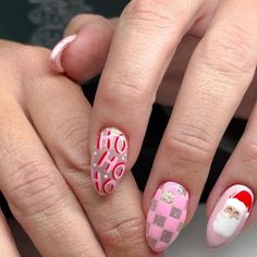 Christmas Maximalist Nails, Pink Red Christmas Nails, Ho Ho Ho Nails, Western Christmas Nails, Christmas Pink Nails, Navidad Nails, Luminary Nails, Horror Nails, Red Christmas Nails