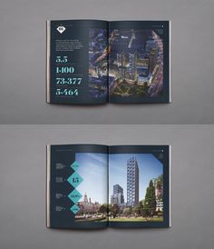 an open brochure is shown with the city in it's center and bottom half