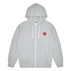 (WMNS) COMME des GARCONS PLAY Invaders Zip Hooded Sweatshirt 'Grey' AZ-T325-051-1 Gray Hooded Sweatshirt With Logo Print, Comme Des Garcons Outfit, Comme Des Garcons Play, Grey Sweatshirt, Hooded Sweatshirts, Grey, Sweatshirts