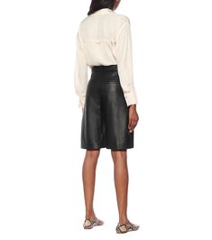 High-Rise Leather Bermuda Shorts | Vince - Mytheresa Elegant Leather Shorts, Chic Leather High-waisted Shorts, Chic Leather Pants For Work, Leather High-waisted Shorts For Fall, Chic Leather Shorts, Sleek Leather Shorts, Spring Leather Office Pants, Spring Leather Knee-length Bottoms, Fall Leather Shorts