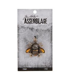 a yellow and black bee pin with the words,'be afraid to assemblage