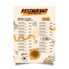 a restaurant menu with food items on it