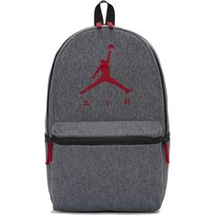 Nike Air Jordan Jumpman Kids Backpack School Sport Grey Red Black 9b0462-R61 B20 Jordan Lifestyle Graphic Backpack Adjustable Shoulder Straps Featured Mesh Cushioning Placed On The Back For Support And Comfort Pocket Holding Included On The Side 18"H X 12"W X 6"D Casual Nylon Backpack With Logo, Casual Bags With Logo For Outdoor Activities, Casual Nylon Bag With Logo, Outdoor Logo Backpack, School Nylon Backpack With Logo, School Backpack With Logo In Nylon, Outdoor Backpack With Logo, Gray Backpack For Streetwear, School Nylon Bag With Logo