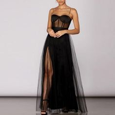 Spaghetti Straps Beading Spree High Side Split Evening Dress Evening & Formal Dresses BlissGown Tulle Overlay Skirt, Tall Fashion, Prom Outfits, Color Fashion, Looks Chic, Bustiers, Looks Style, Looks Vintage, Fancy Dresses