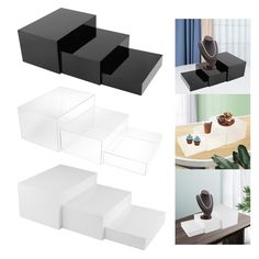 three different types of black and white boxes