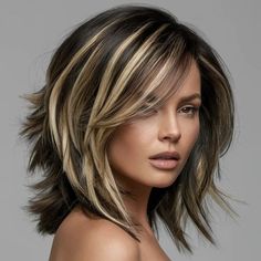 11 Dark Blonde Hair Color Ideas: Try Now Dark Brown Hair With Thick Highlights, Dark Brown To Blonde Hair Transformation, Hi Lights For Dark Hair, Dark Hair With Pop Of Color, Honey Brown Highlights On Black Hair, Highlights For Dark Brown Hair Short, Medium Length Dark Hair With Highlights, Dramatic Hair Color, Brown Hair Going Grey