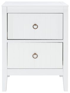 a white nightstand with two drawers on each side