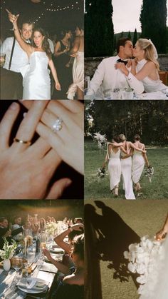 a collage of wedding pictures with the bride and groom holding their hands in front of them