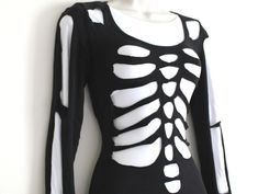 a black and white skeleton dress with long sleeves