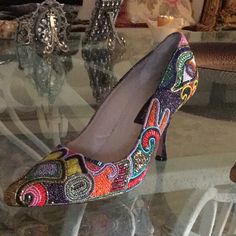 Hand Decorated With Multi Colored Beads. A One Of A Kind Pair Of Shoes! By Bradley Custom Made Shoes, Shoes Color, Shoes Shoes, Hand Decorated, Multi Colored, Shoes Women Heels, Custom Made, Shoes Heels, Size 7