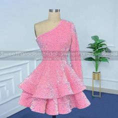 Pink Birthday Dress Classy, Homecoming Dresses Sequins, Barbie Homecoming, Purple Birthday Dress, Pink Sparkle Dress, 8th Grade Prom Dresses, Pink Birthday Dress, 16 Outfits