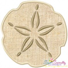 an image of a sand dollar sign on burlock fabric with the word's logo