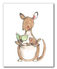 a drawing of a mouse reading a book with two mice in it's lap