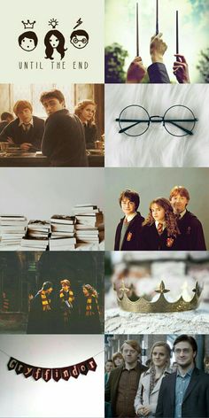 harry potter and hermione's hogwarts collage with glasses on them