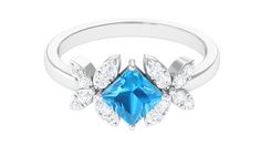 Floral Inspired Swiss Blue Topaz Engagement Ring with Diamond Swiss Blue Topaz - ( AAA ) - Quality - Rosec Jewels Swiss Blue Topaz Engagement Ring, Blue Topaz Engagement Ring, Amethyst Ring Engagement, Floral Engagement Ring, Flower Engagement Ring, Topaz Engagement Ring, Ruby Engagement Ring, Ring With Diamond, Signature Jewelry